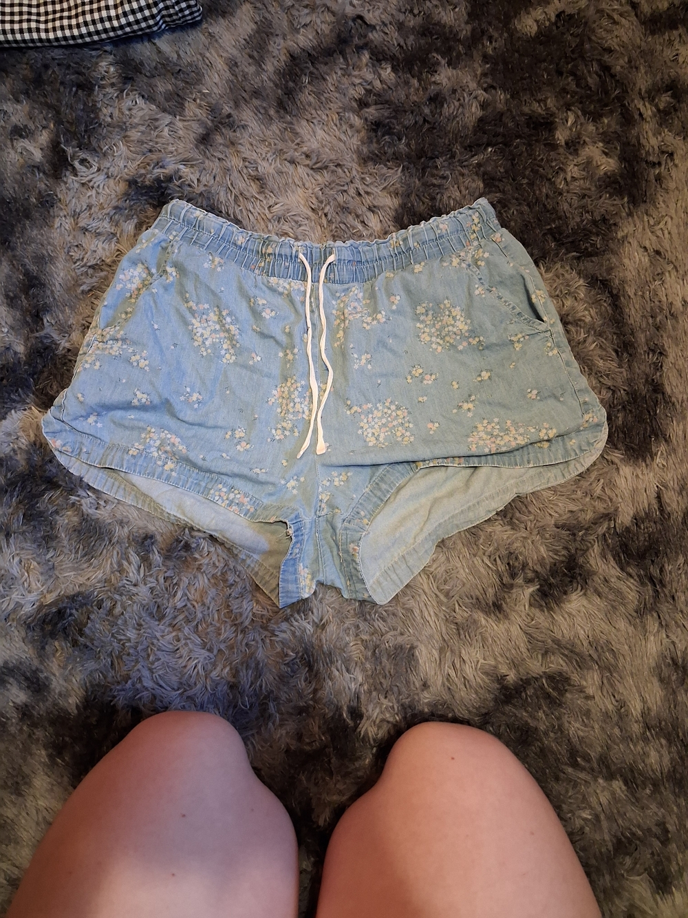 Jolt Light Blue Floral Lounge Shorts with Drawstring